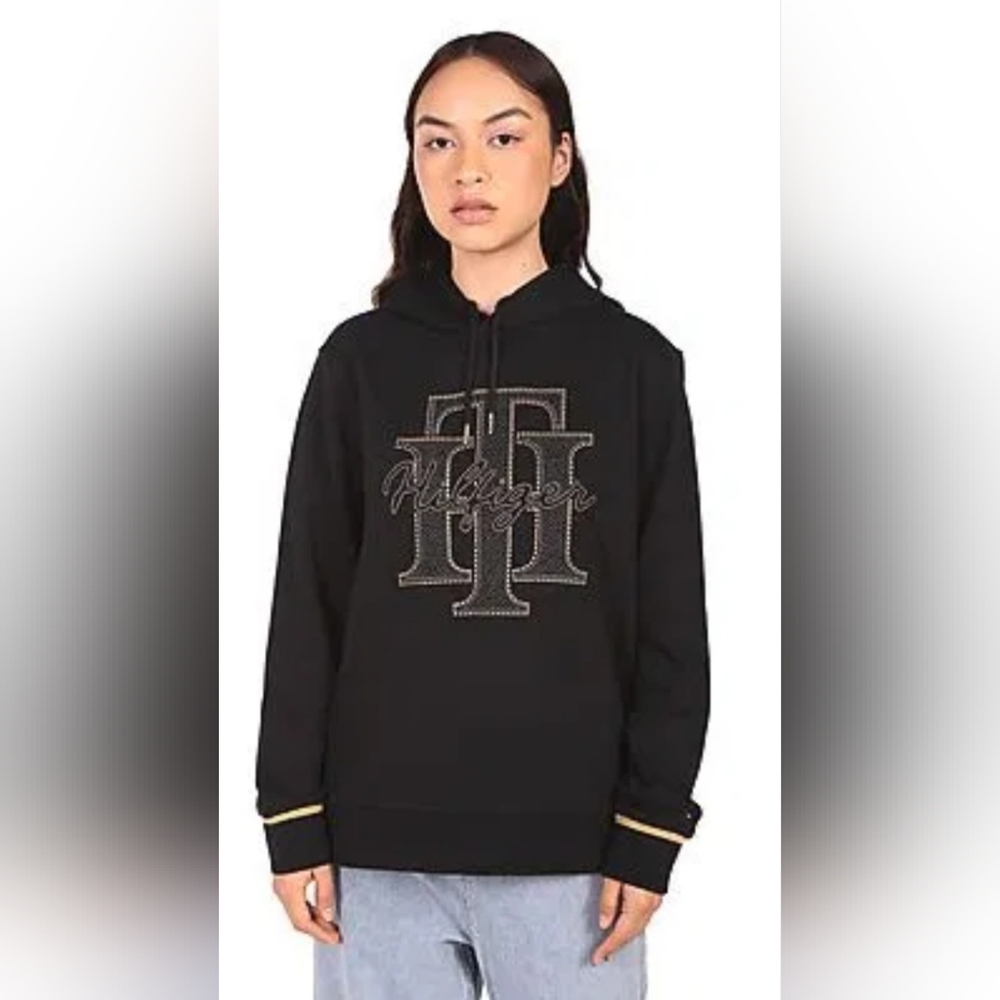 Tommy Hilfiger Womens Black Hoodie with Embellished Logo